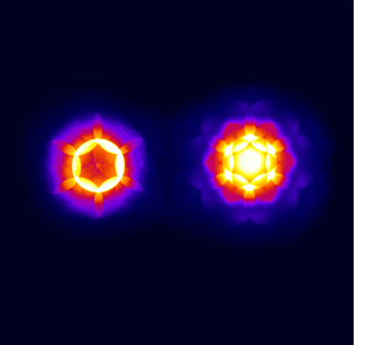  false color convergent beam electron diffraction patterns of the layered transition metal dichalcogenide TaS2 (Tantalum(IV) sulfide). 