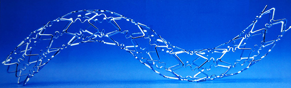 The BX velocity stent: A curved, cylindrical, open-mesh medical device.