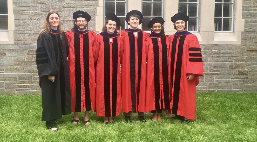 Lena and her first graduating PhD students in 2018